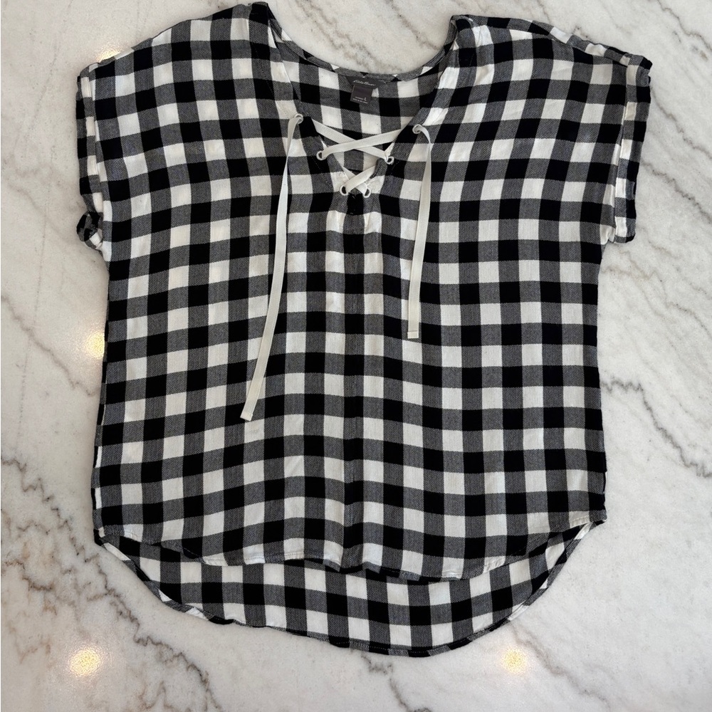 3/$15 Eddie Bauer Black and White Buffalo Plaid Blouse